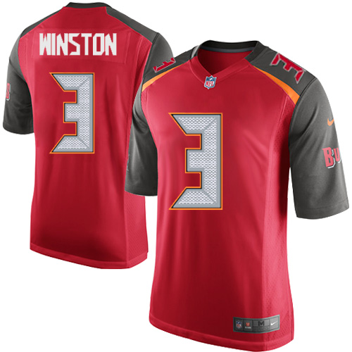 Men's Game Jameis Winston Nike Jersey Red Home - #3 NFL Tampa Bay Buccaneers